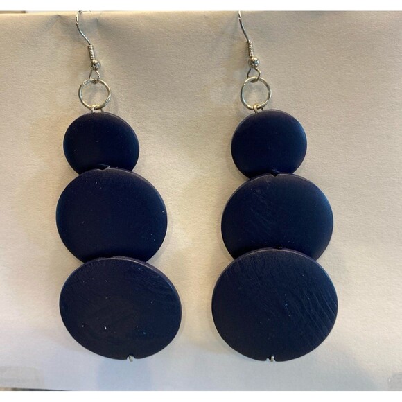 Earrings Navy Blue Dangle Teardrop
Wooden Boho Modern Round Hippie statement NEW - Picture 2 of 4